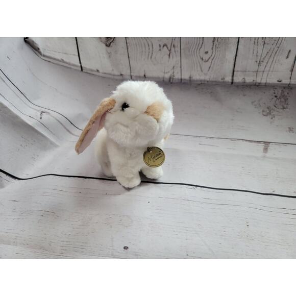 Miyoni by Aurora Rabbit Bunny White Tan ears 6” Plush Stuffed Animal Soft Easter - Picture 1 of 9